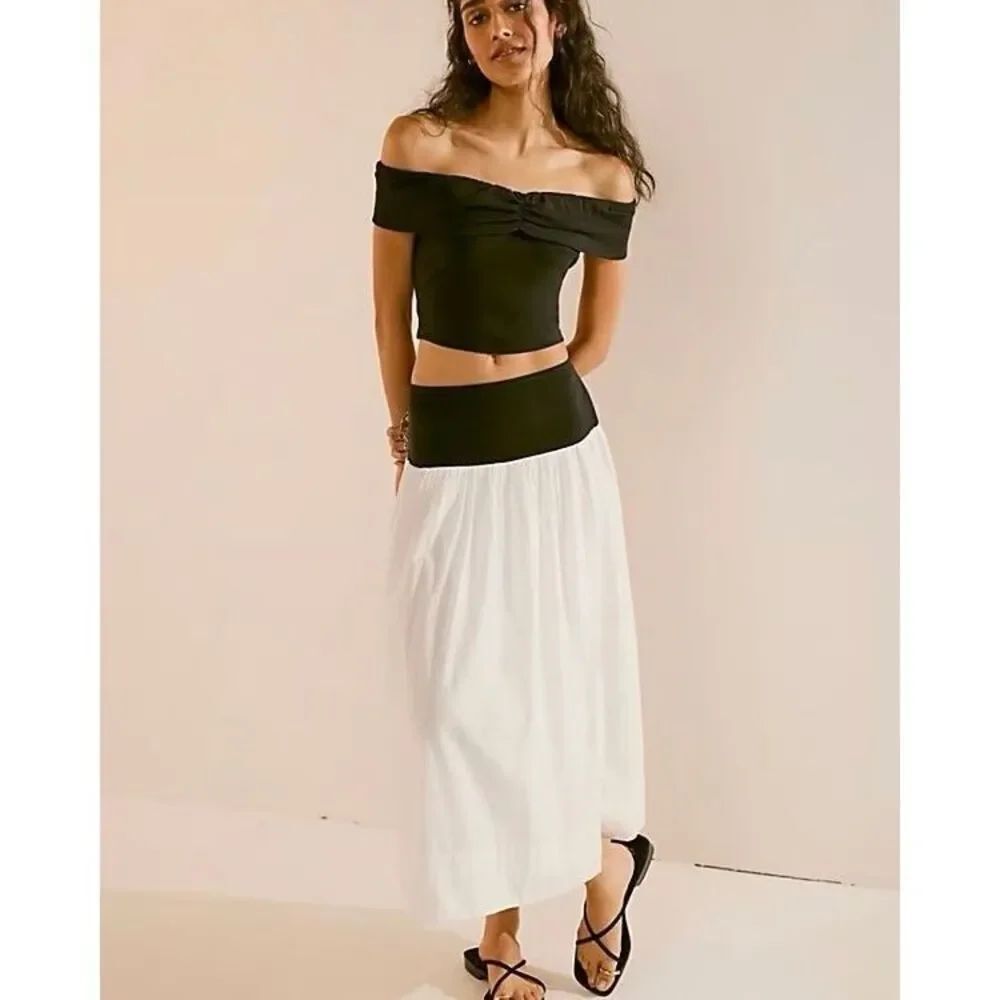 Free people cooler in Capri set skirt top cotton blend black white XS NEW